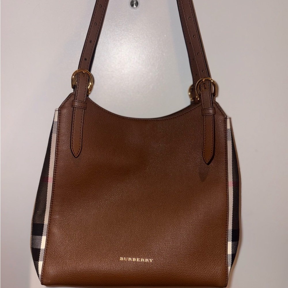 Burberry Brown leather and canvas Shoulder Bag with Classic Design